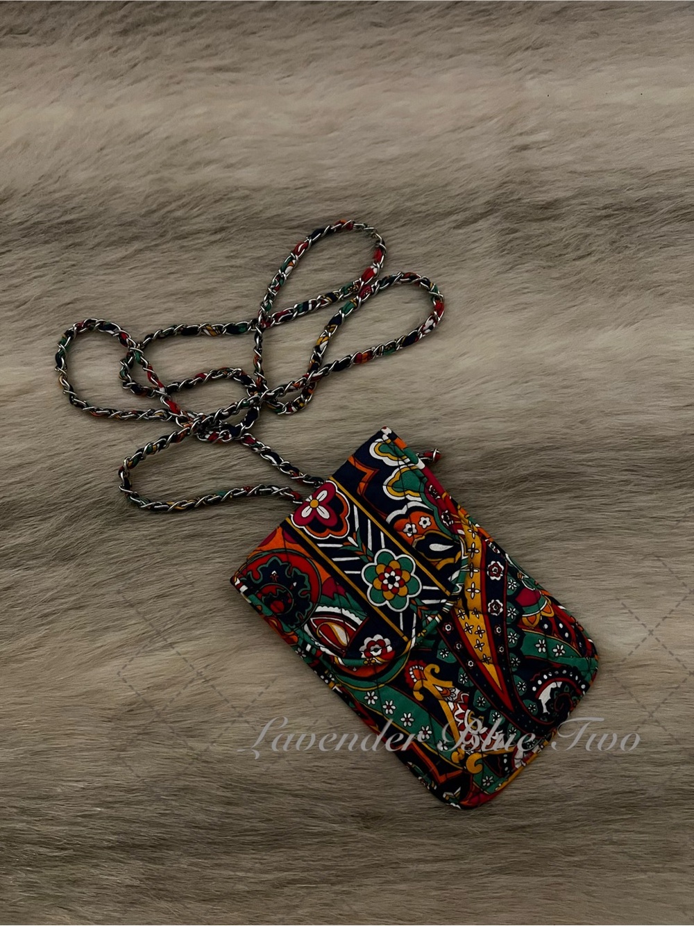 VERA BRADLEY Venetian Paisley Mini Cellphone Crossbody Chainlink Navy Yellow Red